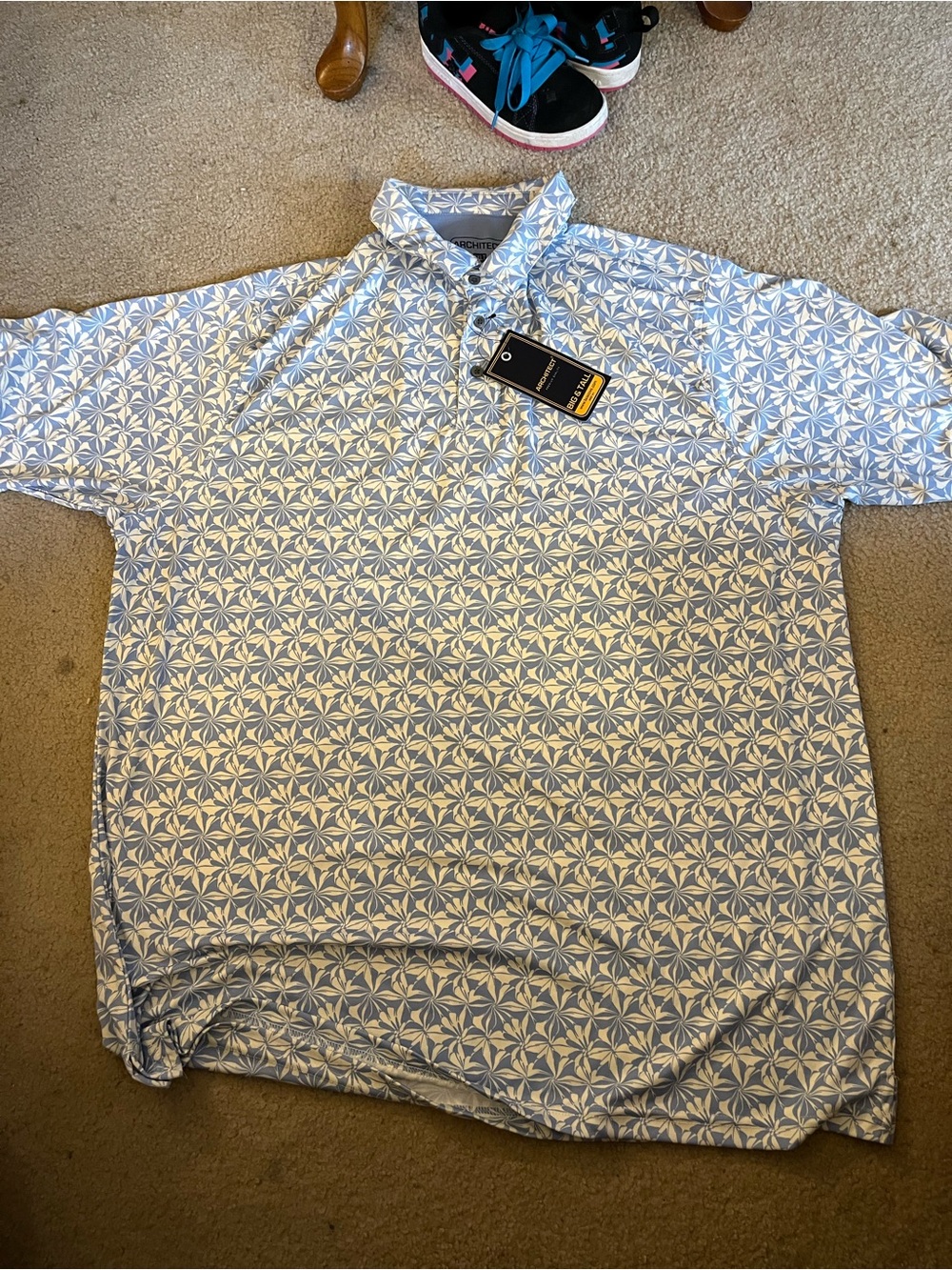 Men's Light Blue Geometric Polo Shirt